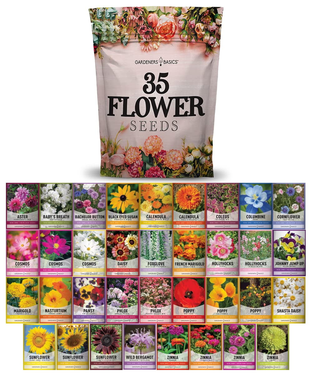 Gardeners Basics, Flower Seeds MMF7 Packets for Planting 35 Individual
