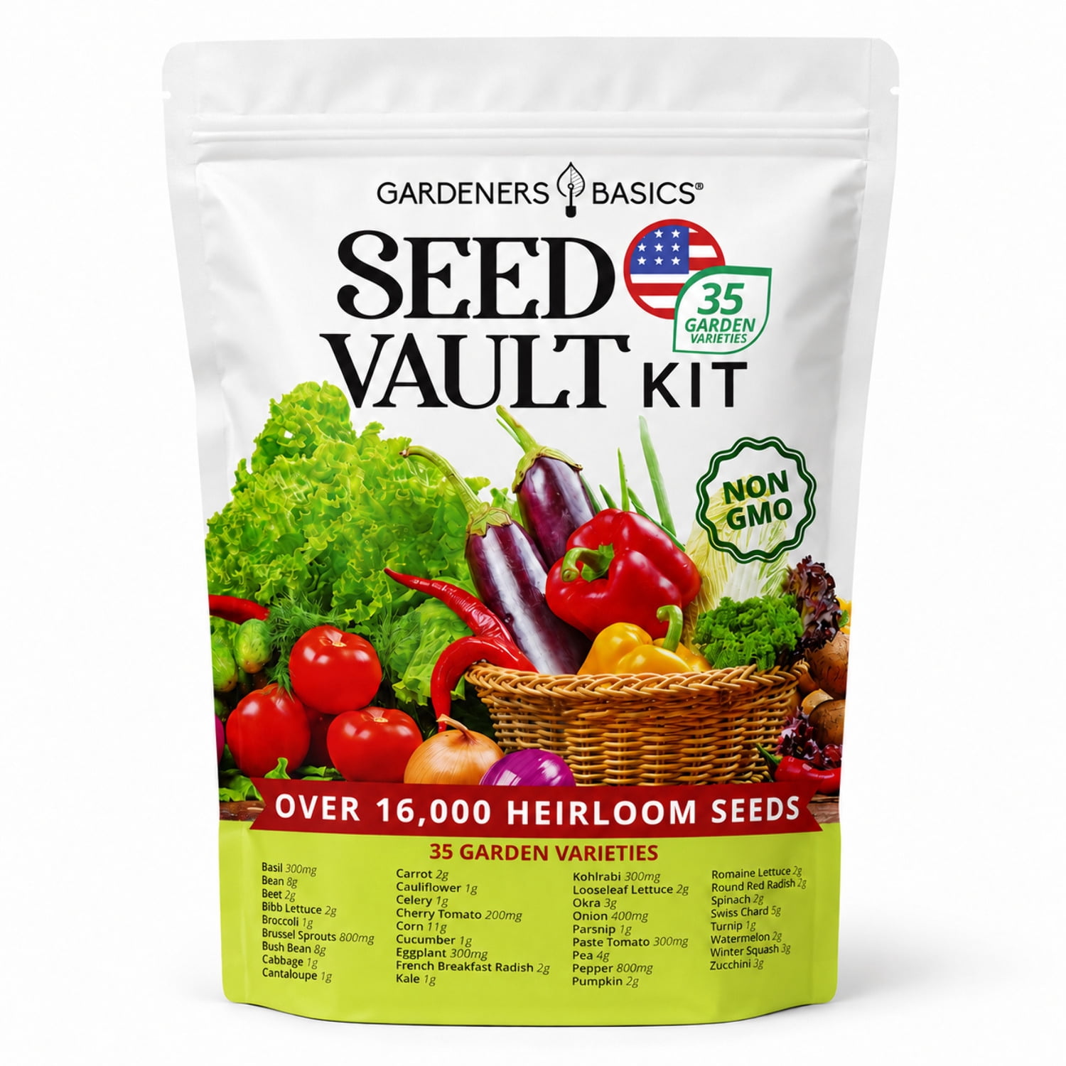 Gardeners Basics Survival Seed Vault Kit, 35 Heirloom Vegetable ...