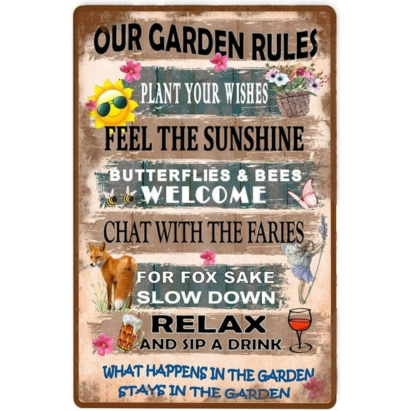 Gardeners Garden Rules Novelty Rustic Metal Signs Wall Decor Funny Tin Sign Retro Poster Wall Art for Bar Home Bathroom Wall Decor Plaque Size: 12 x 16 inch