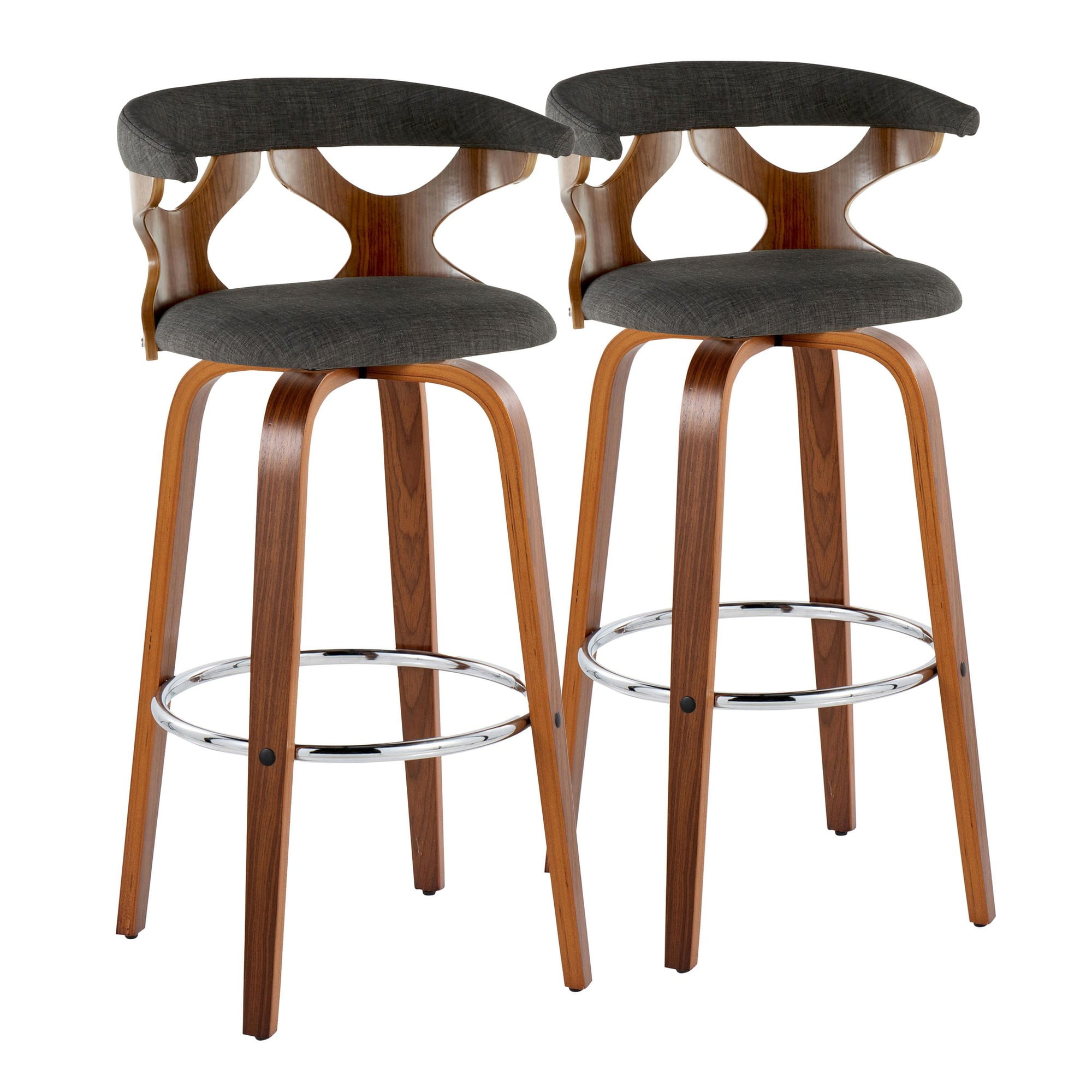 Charcoal Swivel Wood and Metal Bar Stool Set