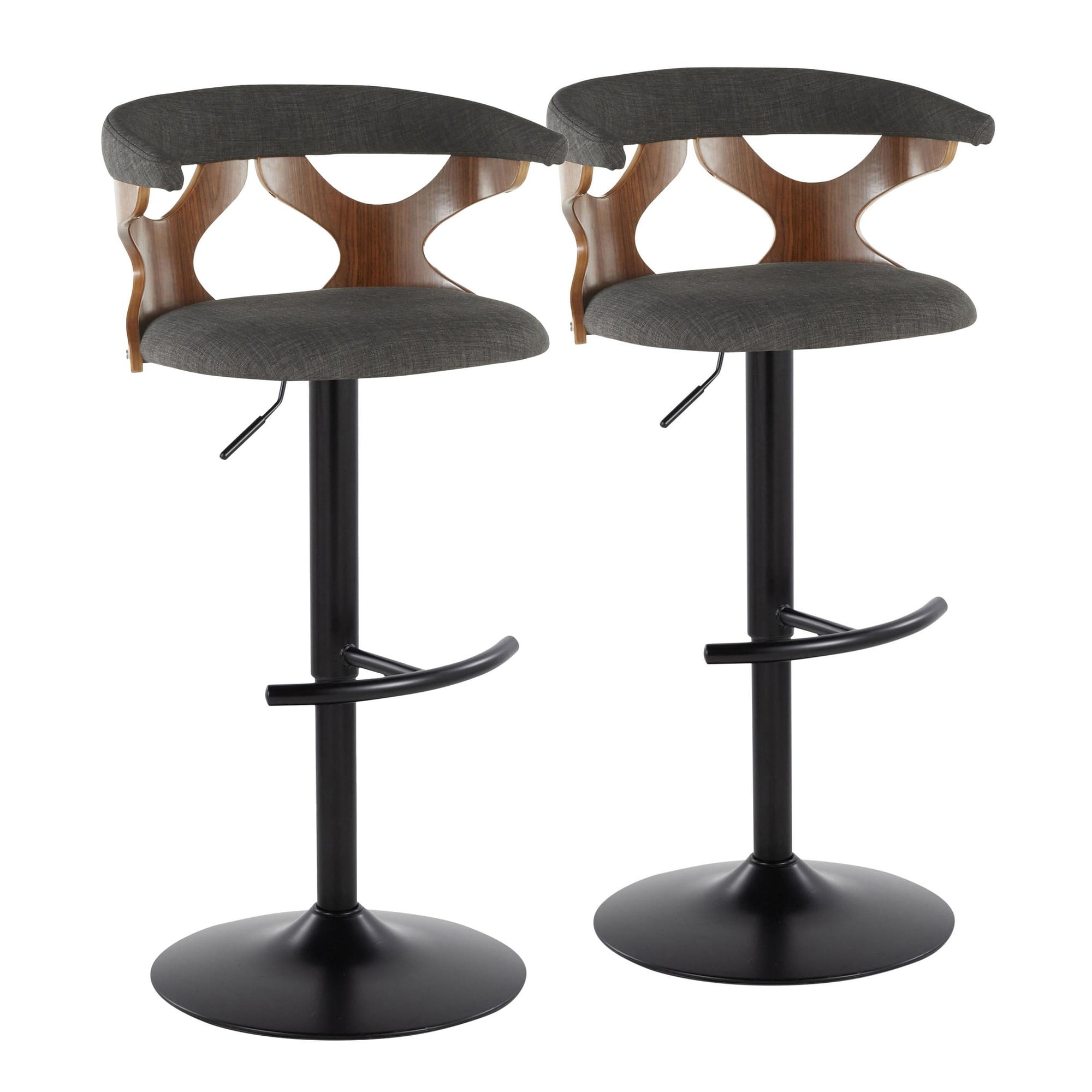 Charcoal Adjustable Swivel Bar Stool with Walnut Backrest