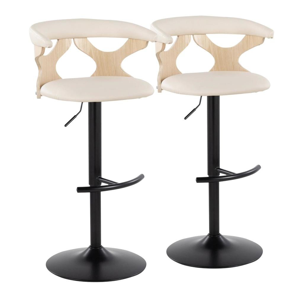 Cream and Natural Adjustable Swivel Barstool with Metal Frame