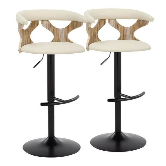 Gardenia Adjustable Bar Stool, Chrome Bar Stools, Bar Chairs, Swivel Bar Stools, Bar Stools Set of 2 (Zebra Wood, Cream)