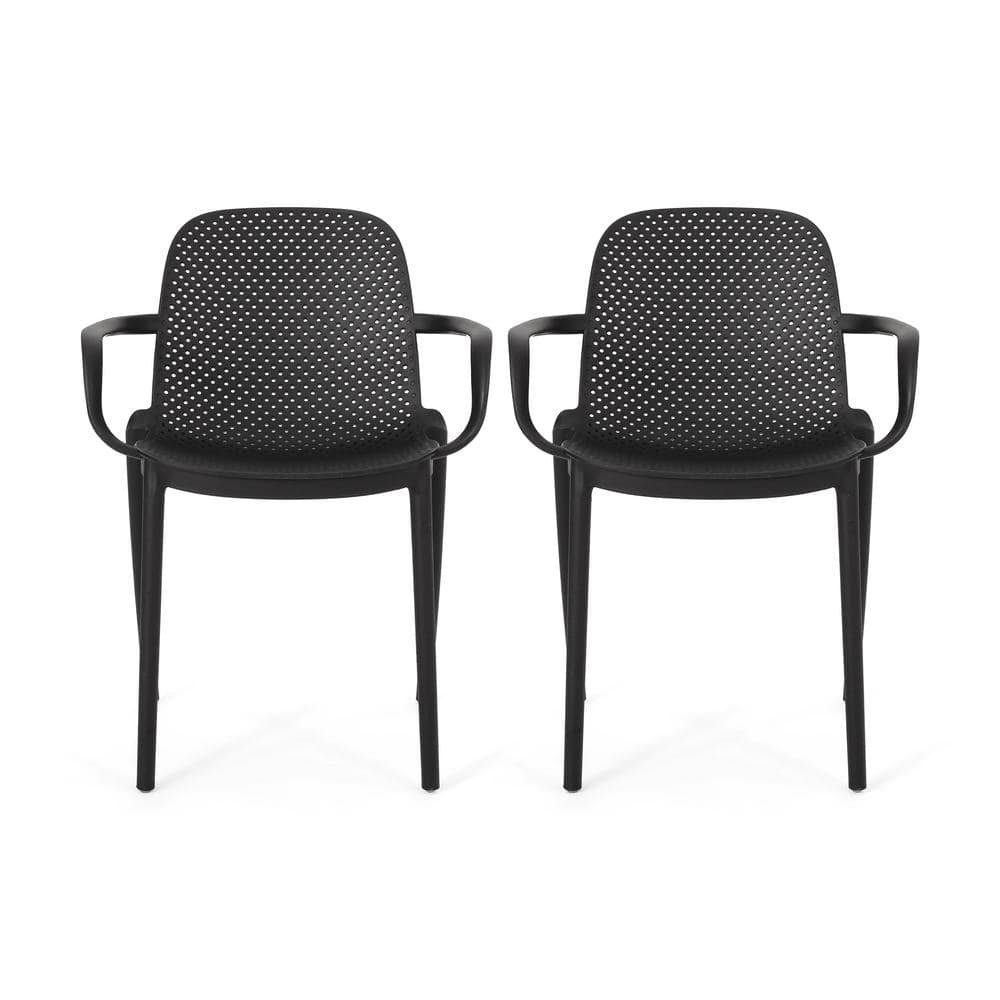 Gardenia Black Stackable Plastic Outdoor Patio Dining Chairs (2Pack