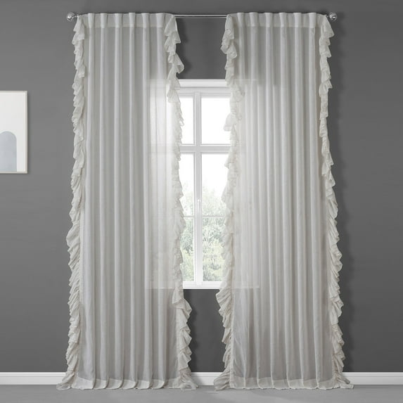 Gardenia Faux Linen Ruffle Sheer Curtain (1 Panel), Gardenia, 50W X 108L