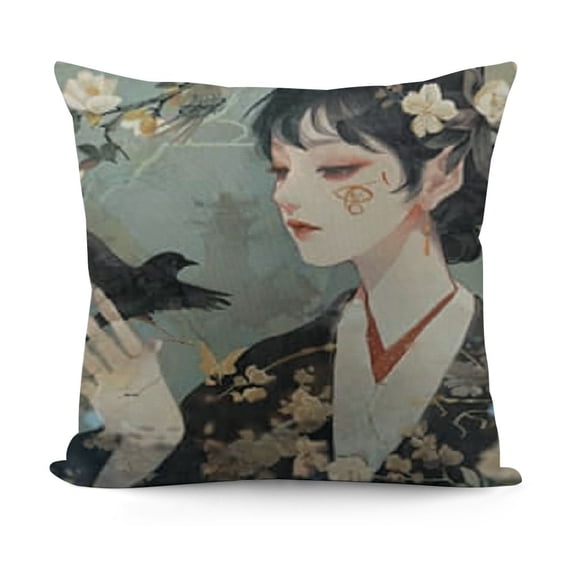 Gardenia Flowers Birds Satin Silk Pillowcase - Luxuriously Soft & Smooth, Hair and Skin Friendly, Invisible Zipper, for Home Decor