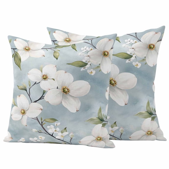 Gardenia Flowers Outdoor Waterproof Pillow Covers, Summer Botanical Plants Watercolor Decorative Square Throw Pillowcase Sofa Cushion Sham for Patio/Couch/Chair, 18"x18" 2 Pack