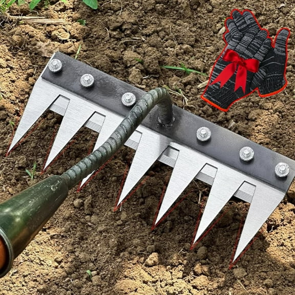 Gardenia Iron Weeding Rake, Iron Rake 2.0, 5/6/7/8 Teeth Carbon Steel Garden Weeder Rakes, Weeding Rakes for Dethatching, Gardening and Backyard Lawn Loosening Weed Tools (6 Tooth)