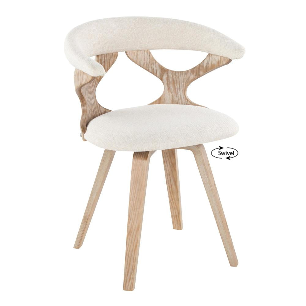 Cream White Velvet Upholstered Swivel Side Chair with Wood Frame