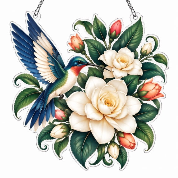 Weave Spring Gardenia Vine Acrylic Hummingbird Suncatcher for Home Spring Decor ...