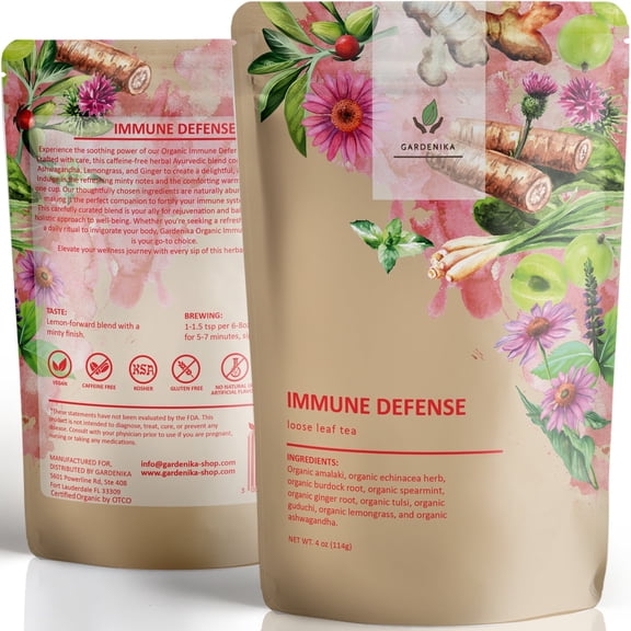Gardenika Organic Immunity Herbal Tea, Loose Leaf, Echinacea, Tulsi & Ashwagandha Blend, Caffeine-Free, Kosher, 4 oz