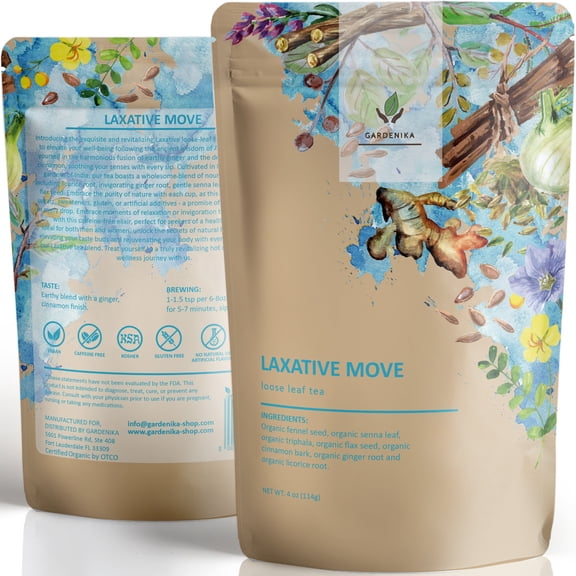 Gardenika Organic Laxative Move Herbal Loose Leaf Tea, Natural Blend with Senna, Fennel, Flaxseed & Ginger, Caffeine-Free, Kosher, 4 oz