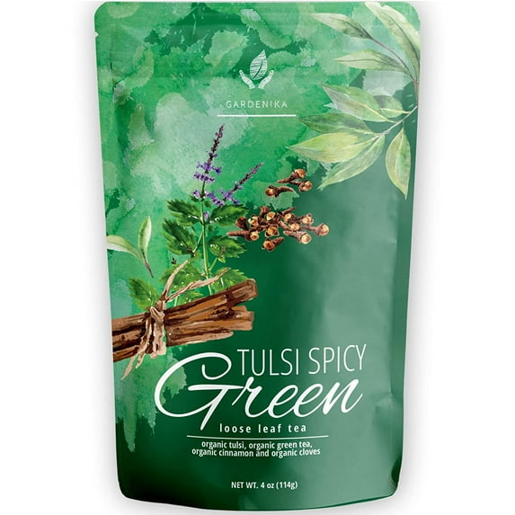 Gardenika Tulsi Spicy Green Loose Leaf Tea, USDA Organic, Kosher, 4 oz