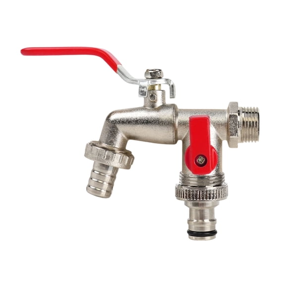 Gardening Alloy Faucet With One Inlet Two Outlets, Leak-Proof Rust Resistant Durable Outdoor Garden Faucet With Frost Protection, Suitable For Yards Parks Balconies And Home Gardening