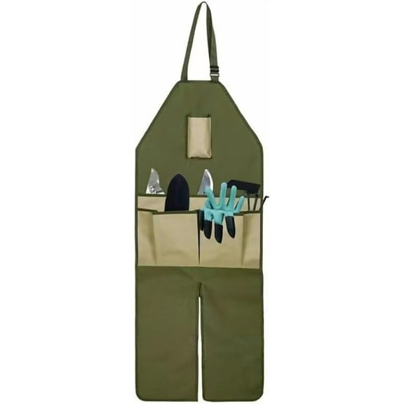 Gardening Apron Adjustable Legs Waterproof Apron with 6 Release Pockets for Gardening Woodworking Pottery BBQ