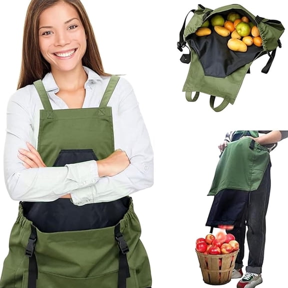 Gardening Apron with Pockets and Harvesting Pouch Canvas Harvest Apron,Cross Strap Waterproof,Gardening Gifts