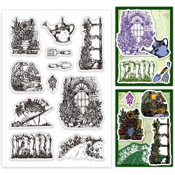 Gardening Clear Stamp Film Frame Rubber Stamps Garden Fence Flowers Tree Silicone Stamp for DIY Making
