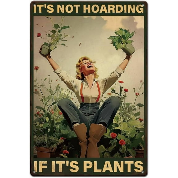 Gardening Gifts Vintage Gardening Tin Sign Its Not Hoarding If It's Plants Funny Metal Art Sign Poster Plaque for DIY Home Garden Greenhouse Living Room Bedroom Outdoor Decor Gardening Gifts