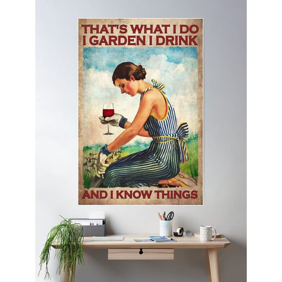 Gardening Girl And Wine Poster Wall Art, Modern Wall Decor For Living Room Bedroom, 8x12 UNFRAMED