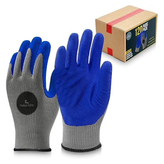 Gardening Gloves 120 Pairs - Latex Coated Work Gloves, Heavy Duty Double Dipped Textured Grip, Men & Women, Warehouse, Construction, Mechanic, Durable Hand Protection
