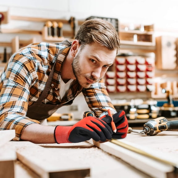 Gardening Gloves, 2 Pairs Breathable Rubber Coated for Garden Weeding Landscaping, Outside Work for Lawn Yard, Black & Red