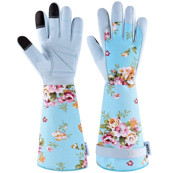 Gardening Gloves, Durable and Comfortable Women's Long Garden Gloves for Gardening Work and Yard Work, Leather Gardening Gloves for Women, Green Print (Medium)