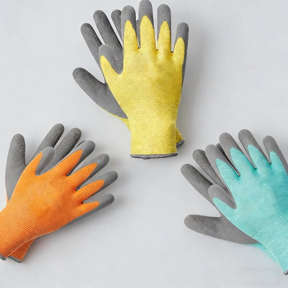 Gardening Gloves, Grippy Rubber Coated, Orange Green Yellow