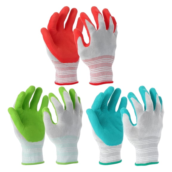 Gardening Gloves Latex Coated Outdoor Gloves for Planting Digging, Green,Blue,Red, Pair of 3