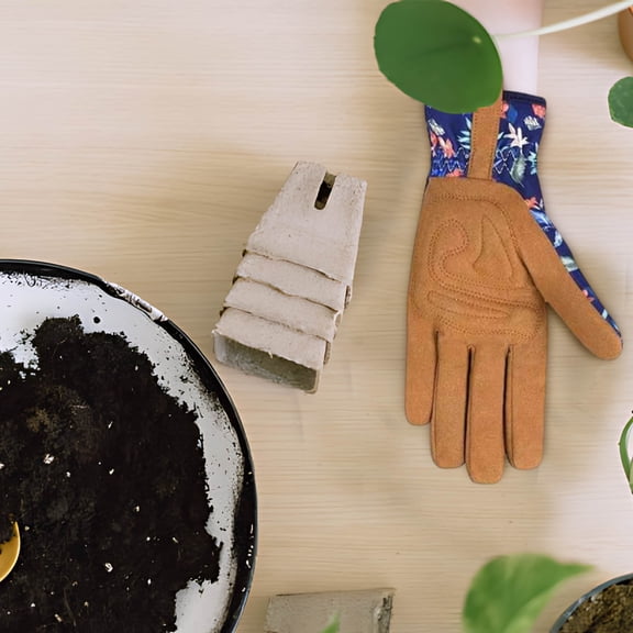 Gardening Gloves Leather Abrasion-Resistant Thorn Proof, Flexible Grip for Digging Planting Pruning, Breathable Work Gloves for Outdoor Yard Work(A)