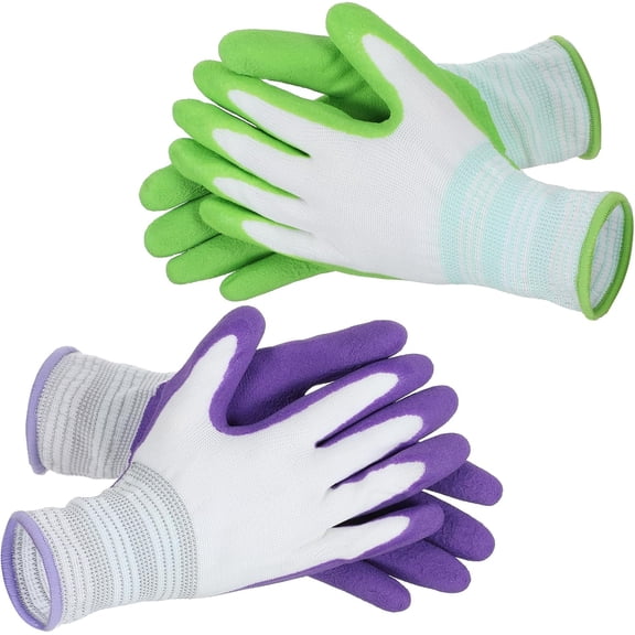 Gardening Gloves, Outdoor Work Breathable Rubber Coated Protective Gloves with Grip for Women Men (Green, Purple)
