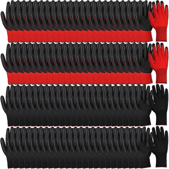 Gardening Gloves, Rubber Coated Safety Work Gloves Bulk, Breathable Reusable for Weeding, Digging, Raking, Pruning and Construction, Black and Red