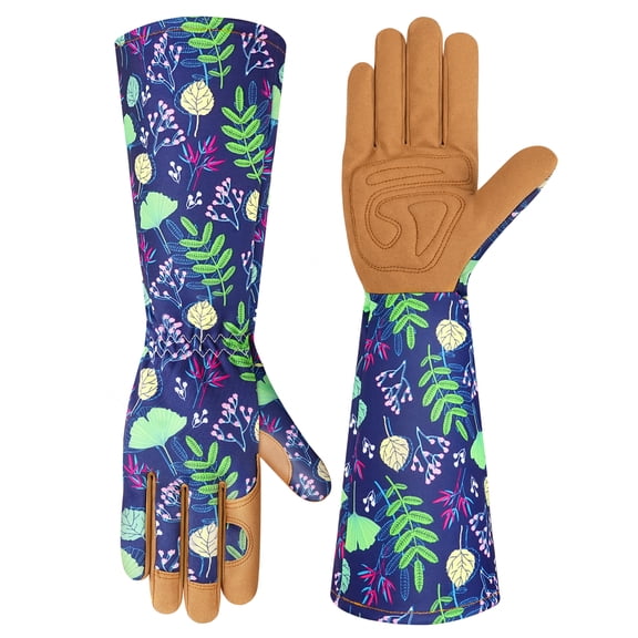Gardening Gloves for Women, Long Leather Work Gloves Gardening Thorn Proof, Garden Gloves for Women Gardening Gifts, Breathable Cowhide Leather Gauntlet,Gardening Essentials(Medium, Blue)