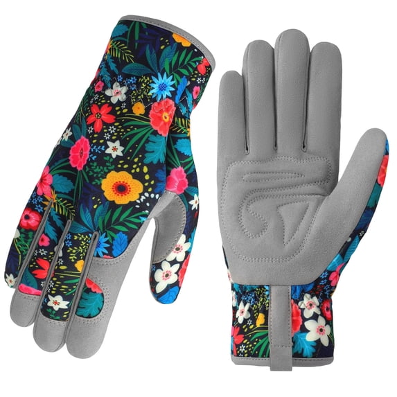 Gardening Gloves for Women, Thorn Proof Leather Yard Work Gloves, Puncture Resistant for Digging Weeding Pruning, Flexible Garden Gloves, Gray One Size