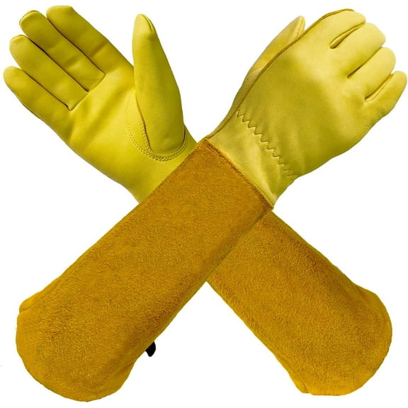 Gardening Gloves for Women/Men Rose Pruning Thorn & Cut Proof Long Forearm Protection Gauntlet, Durable Thick Cowhide Leather Work Garden Gloves