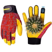 FEISHDEK Gardening Gloves for Women and Men, Touchscreen Sheepskin Leather Garden Work Gloves, Flexible & Breathable Yard Working Gloves Medium,Rde