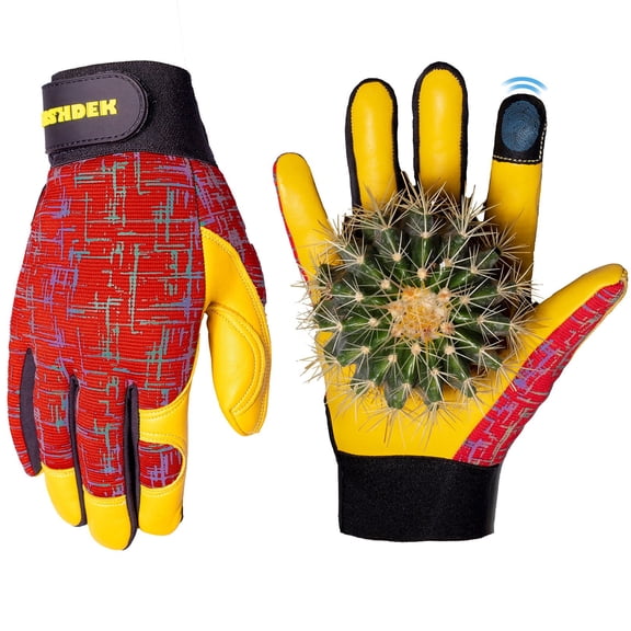 FEISHDEK Gardening Gloves for Women and Men, Touchscreen Sheepskin Leather Garden Work Gloves, Flexible & Breathable Yard Working Gloves (Medium,Rde)