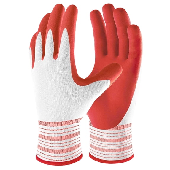 Gardening Gloves for Women and Men with Latex Coated Grip Breathable Polyester Knit for Planting Pruning and Yard Work White Red