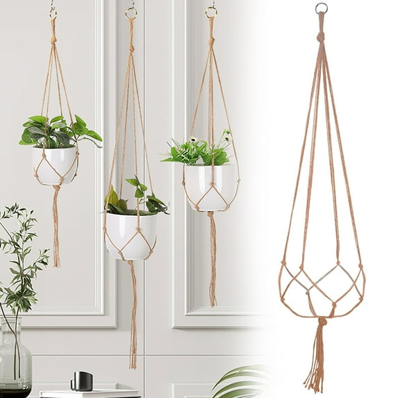 Gardening Greening Braided Hanging Rack Flower Pot Net Bag Brown APlant Hanger Flower Pot Plant Holder for Indoor Outdoor DecorationsSunshy