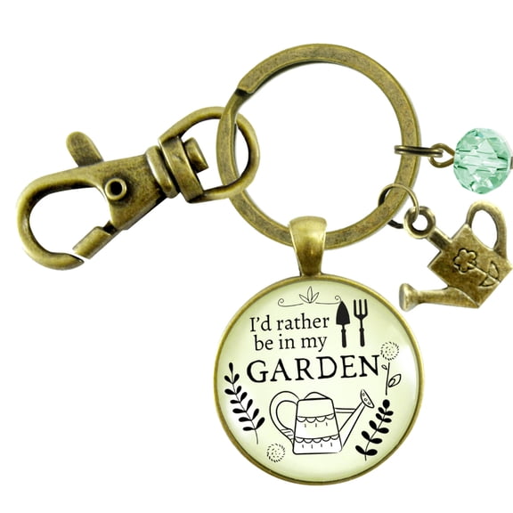 Gardening Gutsy Goodness Bronze Keychain I'd Rather Be In My Garden Plant Lady Quote Gift Jewelry