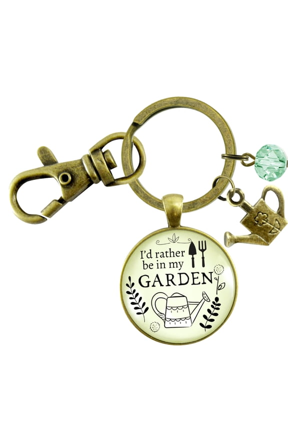 Gardening Gutsy Goodness Bronze Keychain I'd Rather Be In My Garden Plant Lady Quote Gift Jewelry