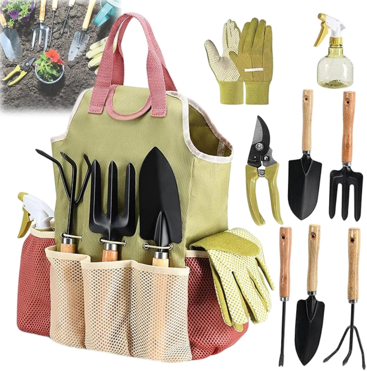 Gardening Hand Tools - 9-Piece Planting Equipment Kit, Multifunctional Planting Equipment, Outdoor Plant ing Accessories,for Digging Garden Lawn Backyard Trimming Pruning Weeding