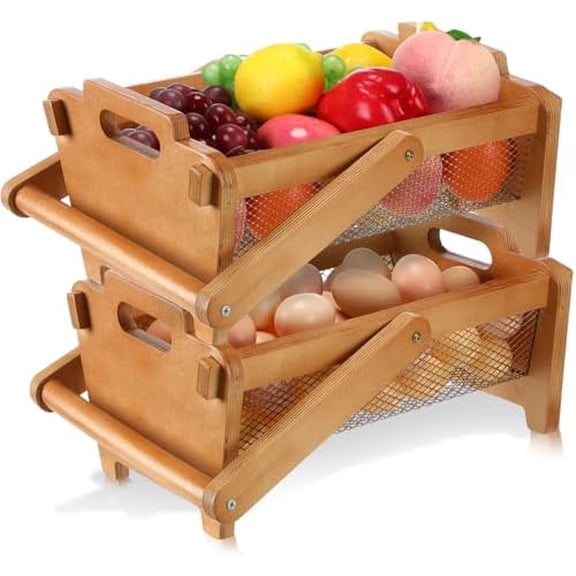 Gardening Harvest Basket 13.99" x 7.09 x 9.06 Stackable Garden Hod Basket with Rotating Wood Handle, Wire Mesh for Vegetable Fruits Gathering Gift for Gardener Farmhouse Decoration$$Garden &