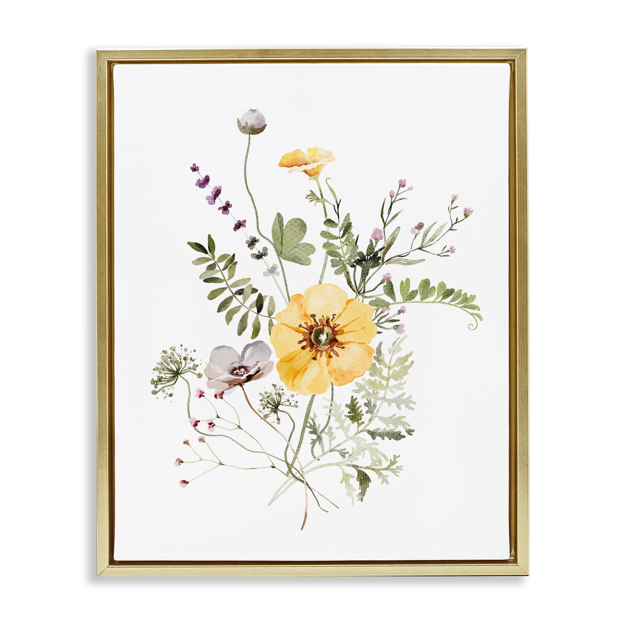 Gardening Herb Blooms Gold Framed Floater Canvas Wall Art, design by Lettered and Lined