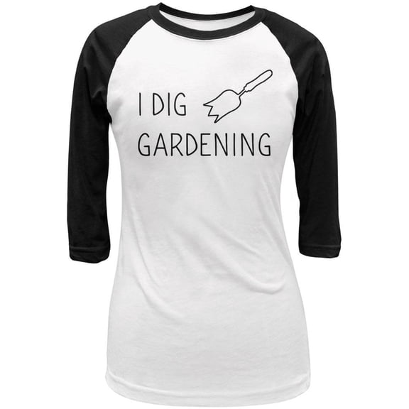 Gardening I Dig Gardening Tulip Trowel Juniors 3/4 Sleeve Raglan T Shirt White-Black SM