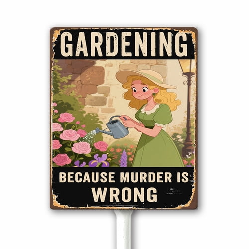 Gardening Because Murder Is Wrong Sign Vintage Wall Decor