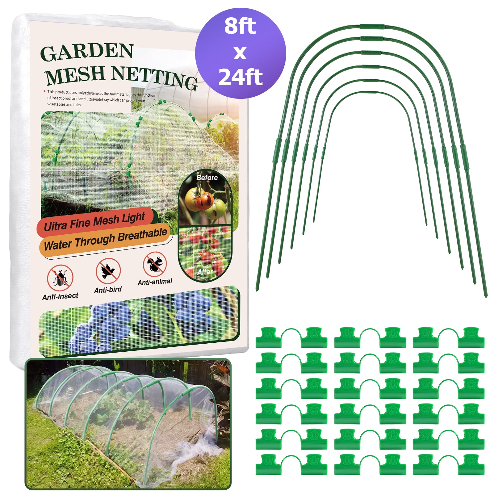 Gardening Net Kit Inlife 8 FT x 24 FT Plant Protect Screen, Garden
