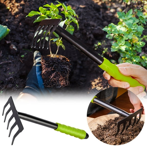 Gardening Rake Five Toothed Rake, Ergonomic Soft Grip Handle, Hanging ...