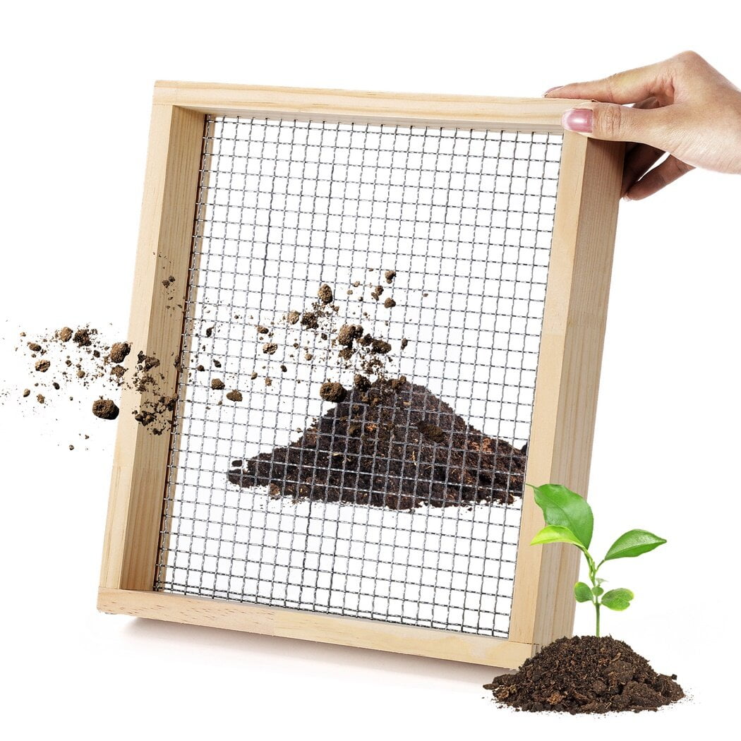 Gardening Sieve with 2/5" Mesh, Metal Wire Wooden Frame Sifter for