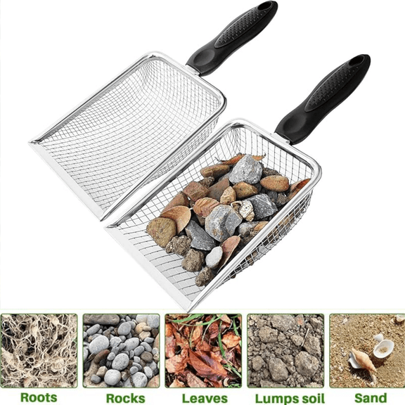 Gardening Soil Sifter Pack of 2 - Garden Sand Soil Compost Sifter with Handle - Two Garden Sifters (3.8mm and 5mm Mesh)