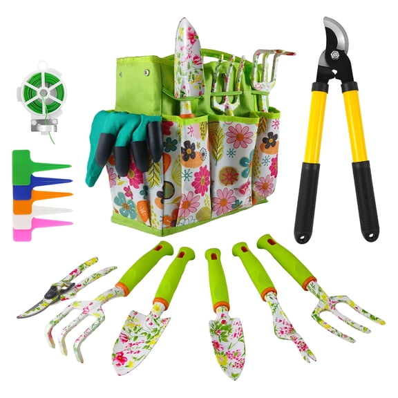 Gardening Tool & Accessory Set with Pink Floral Pattern - 41 Pieces